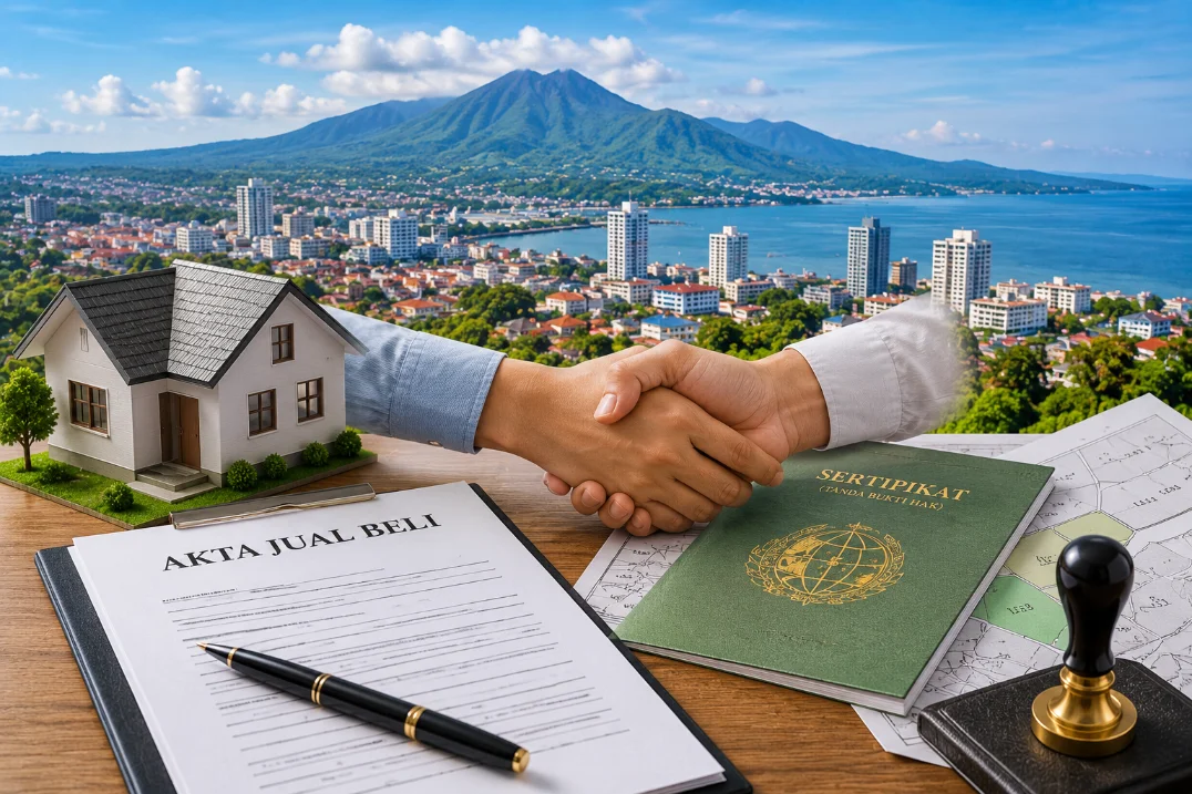 Proses jual beli tanah di Manado melalui AJB, sertifikat tanah, transaksi properti, dan balik nama sertifikat kepemilikan tanah.